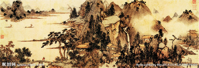 G古代山水背景墙