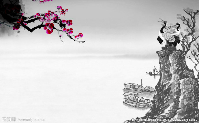 G水墨梅花背景墙