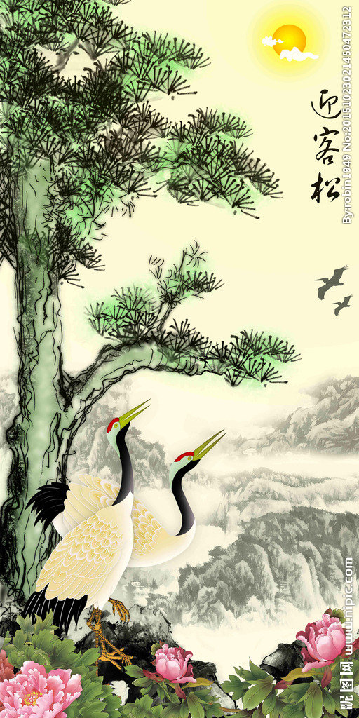 G迎客松背景墙迎