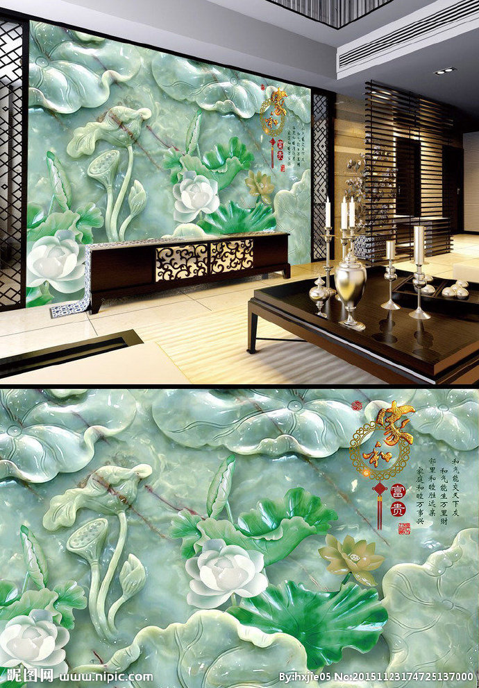 G荷花玉雕电视背