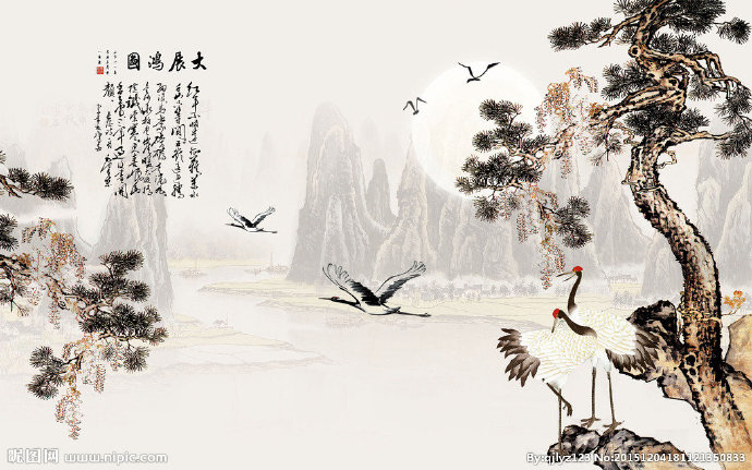 G松鹤水墨背景墙