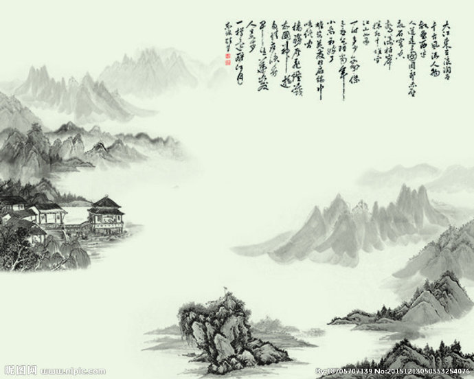 G水墨画背景墙背