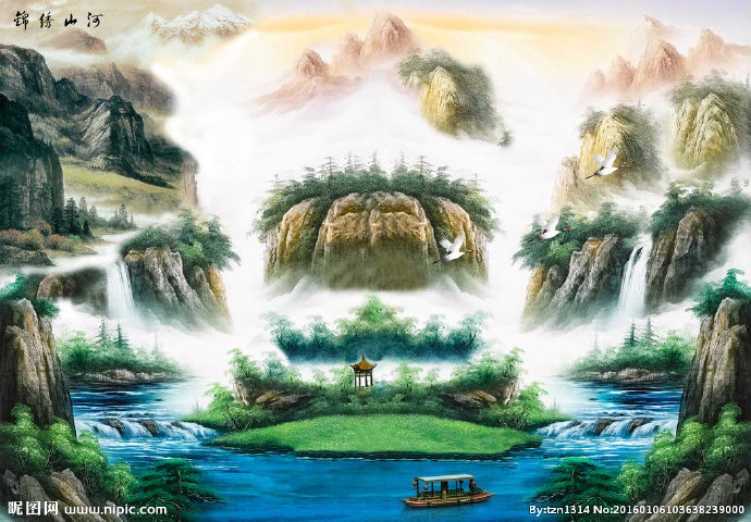 G山水油画背景墙