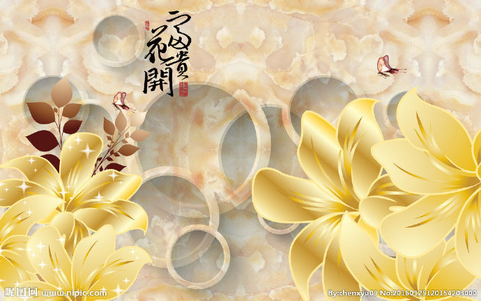 G手绘花型背景墙