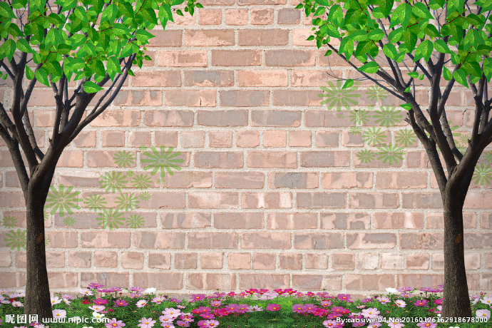 G砖墙绿树背景墙