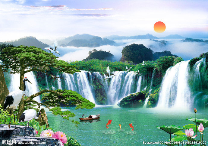 G迎客松背景墙迎