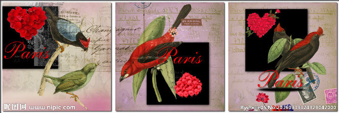 G花鸟三联画无框