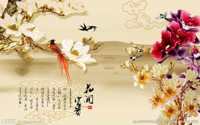 G花开富贵花鸟背