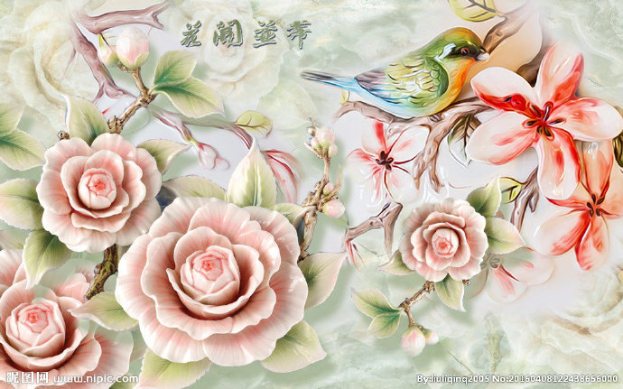 G花卉浮雕背景墙