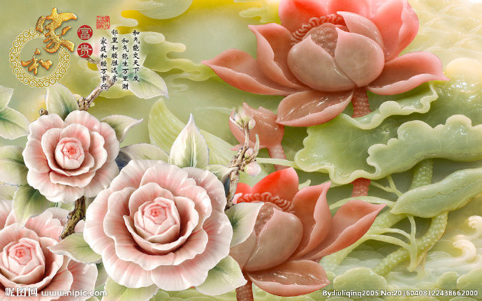 G花卉玉雕背景墙
