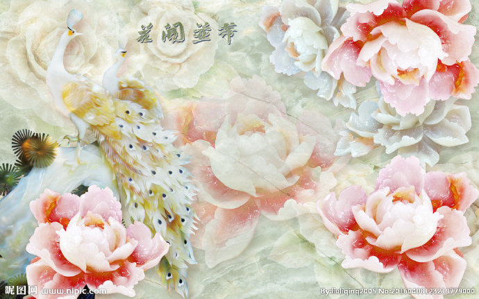 G牡丹玉雕背景墙