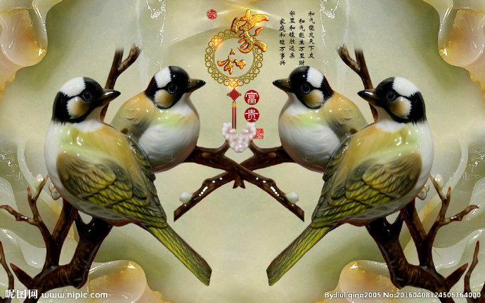 G喜鹊玉雕背景墙