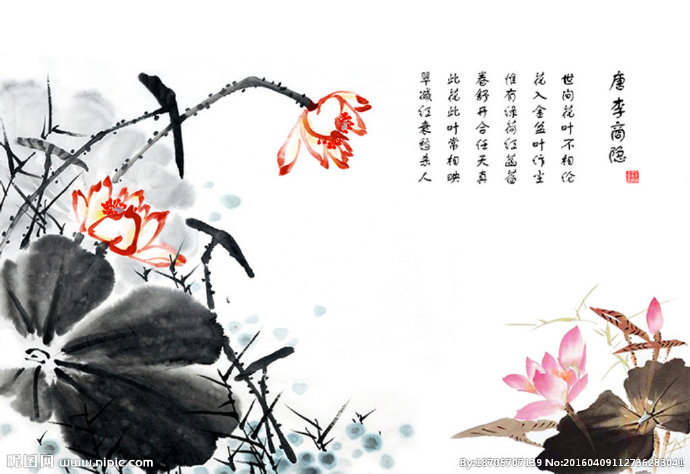 G水墨荷花背景墙