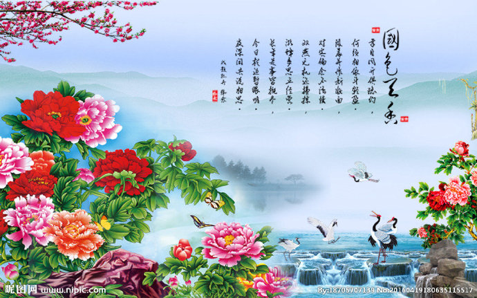 G牡丹花背景墙背