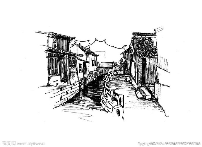 G黑白复古小镇背