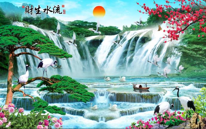 流水生财迎客松山