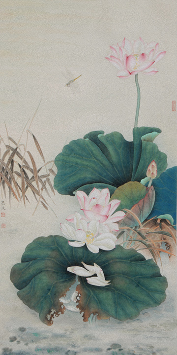 荷花工笔油画玄关