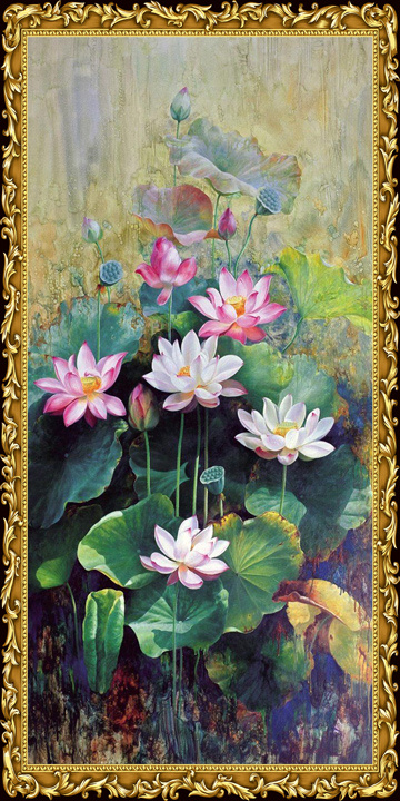 油画荷花玄关背景