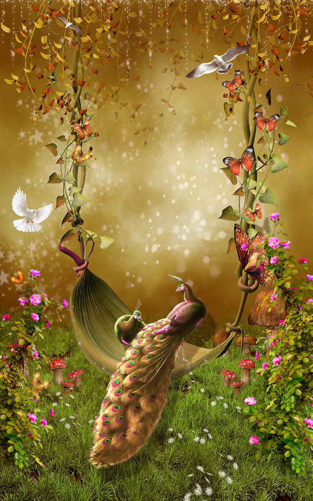 梦幻孔雀秋千草地
