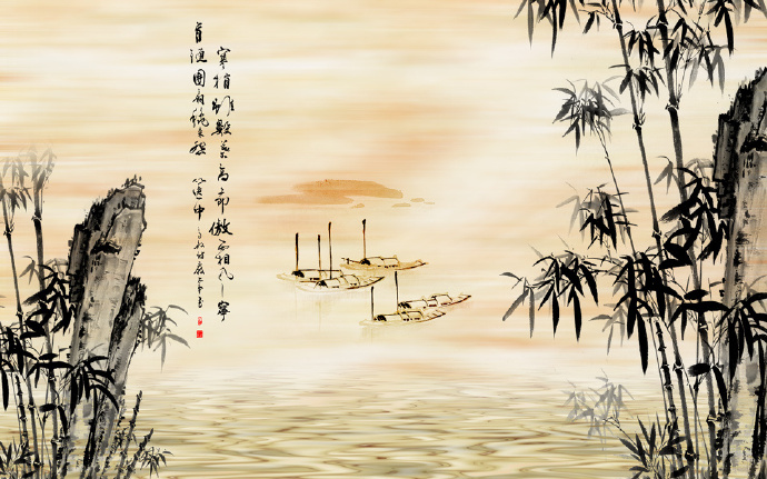 水墨竹子中式客厅
