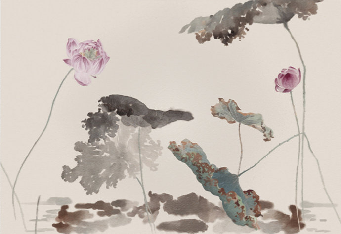 新中式水墨国画荷