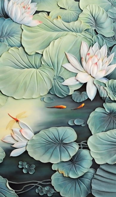  中式荷花浮雕立