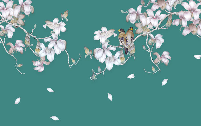 新中式手绘梅花鸟