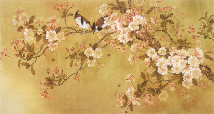新中式国画花鸟背