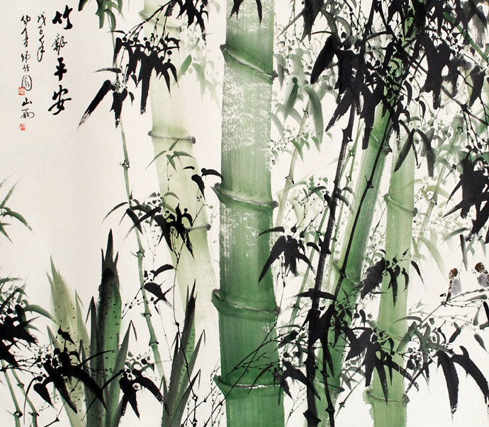 竹子古画背景墙背