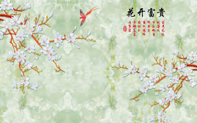 彩雕玉石花鸟背景
