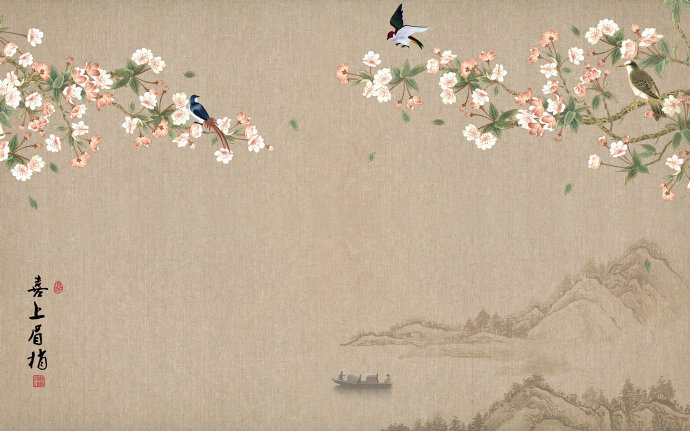 新中式粉色花鸟电