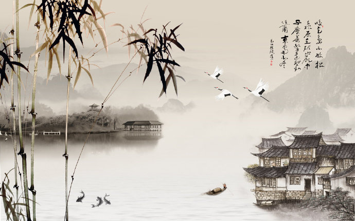 墨竹山水中式客厅