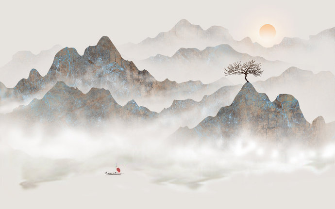 新中式手绘抽象水