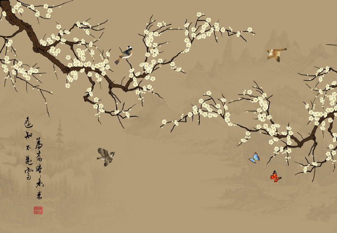 新中式花鸟图背景