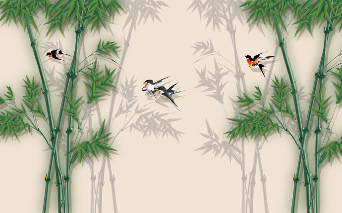 客厅竹林燕子国画