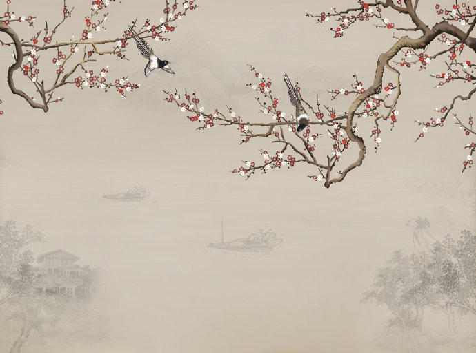 新中式花鸟壁画背