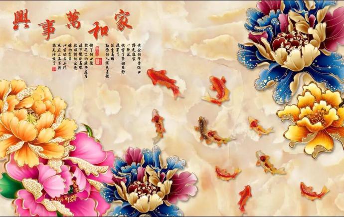 中国风彩雕牡丹花