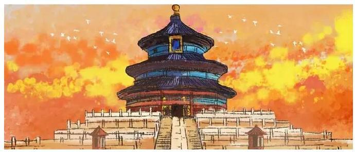 天坛水墨画背景墙