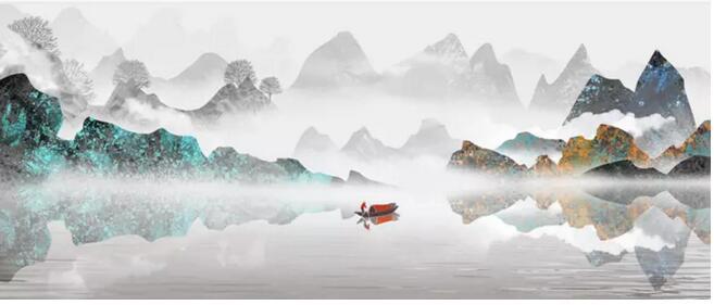 中国风蓝色水墨山