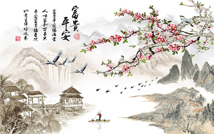 梅花花鸟富贵平安