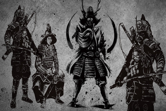 复古手绘日本武士