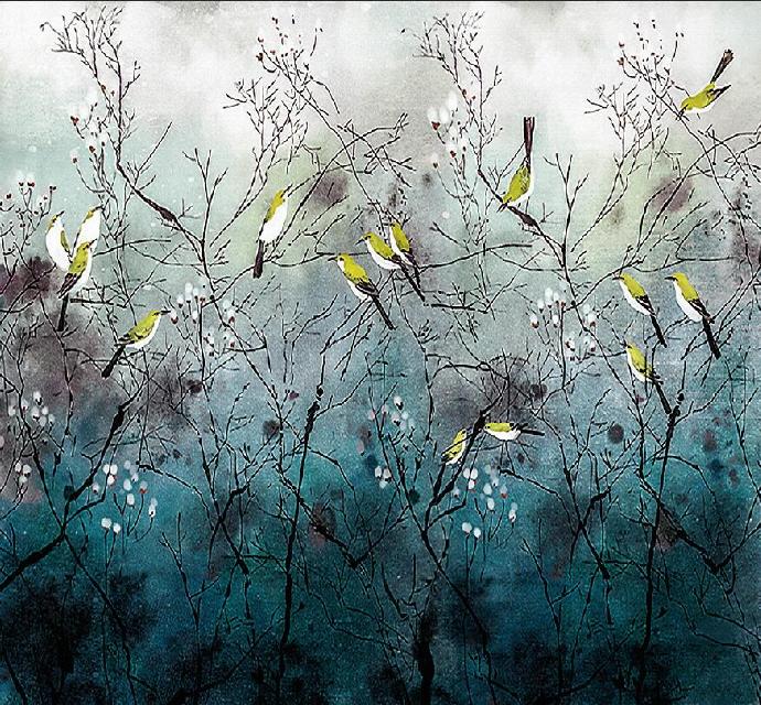 新中式工笔花鸟背