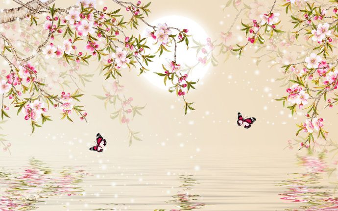 鲜花 蝴蝶 月亮