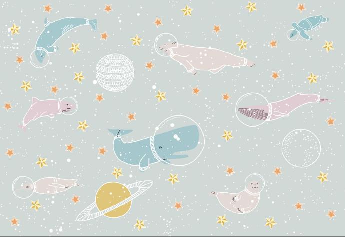 可爱卡通星空鲸鱼