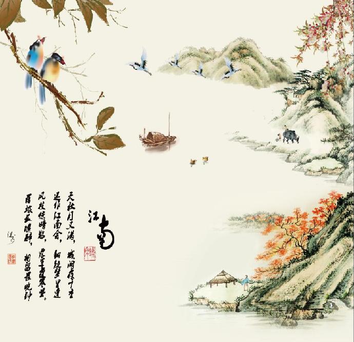 新中式花鸟烟雨江